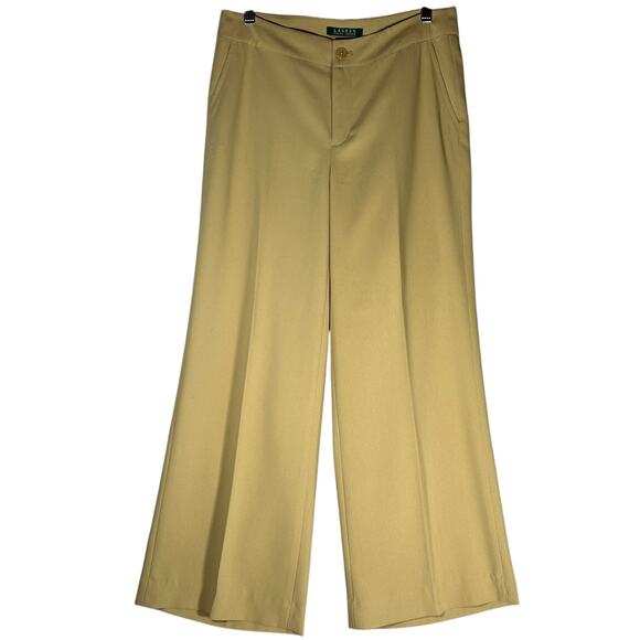 Lauren Ralph Lauren Wide Leg Slacks Sz 6 Flowy Trousers Mustard Classic Career - Picture 1 of 13